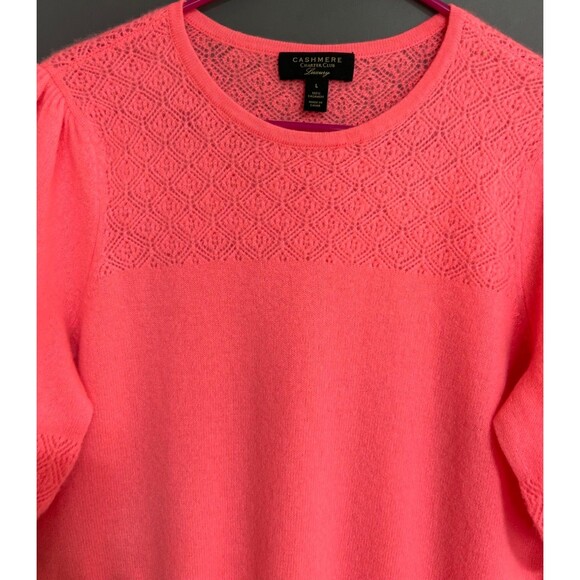 Charter Club Luxury Size Large 100% Cashmere Pointelle Sweater Pink EUC i - Picture 1 of 10